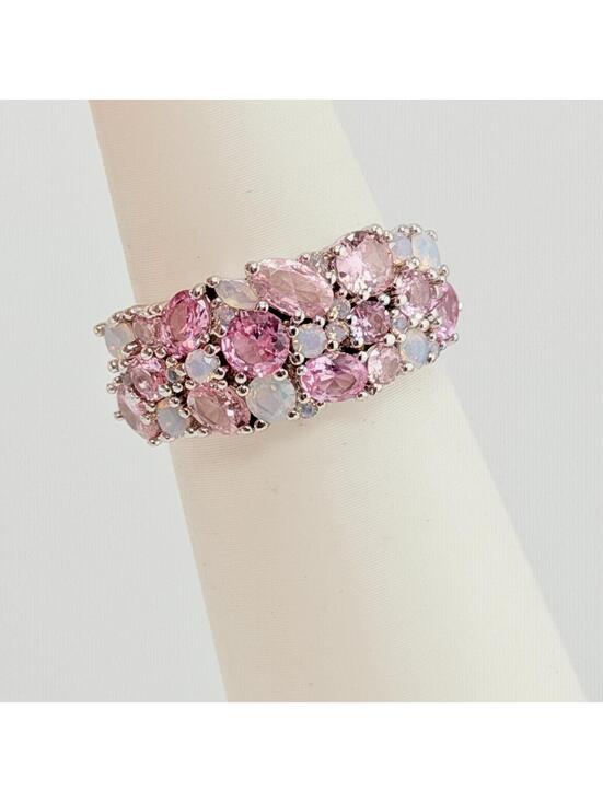Jewelry - Bomb Party Sz 7 "She's A Stunner" Pink Corundum, Moonstone, Pink Quartz RBP7589